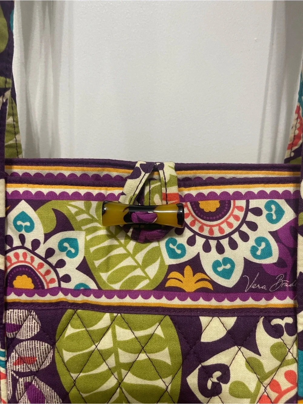 NWT $88 Vera Bradley Large Laptop Tote Plum Crazy with Toggle Closure